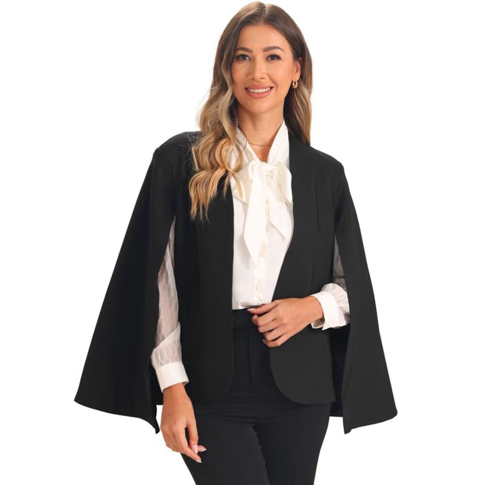 Cape Sleeve Business Work Open Front Casual Blazer Black